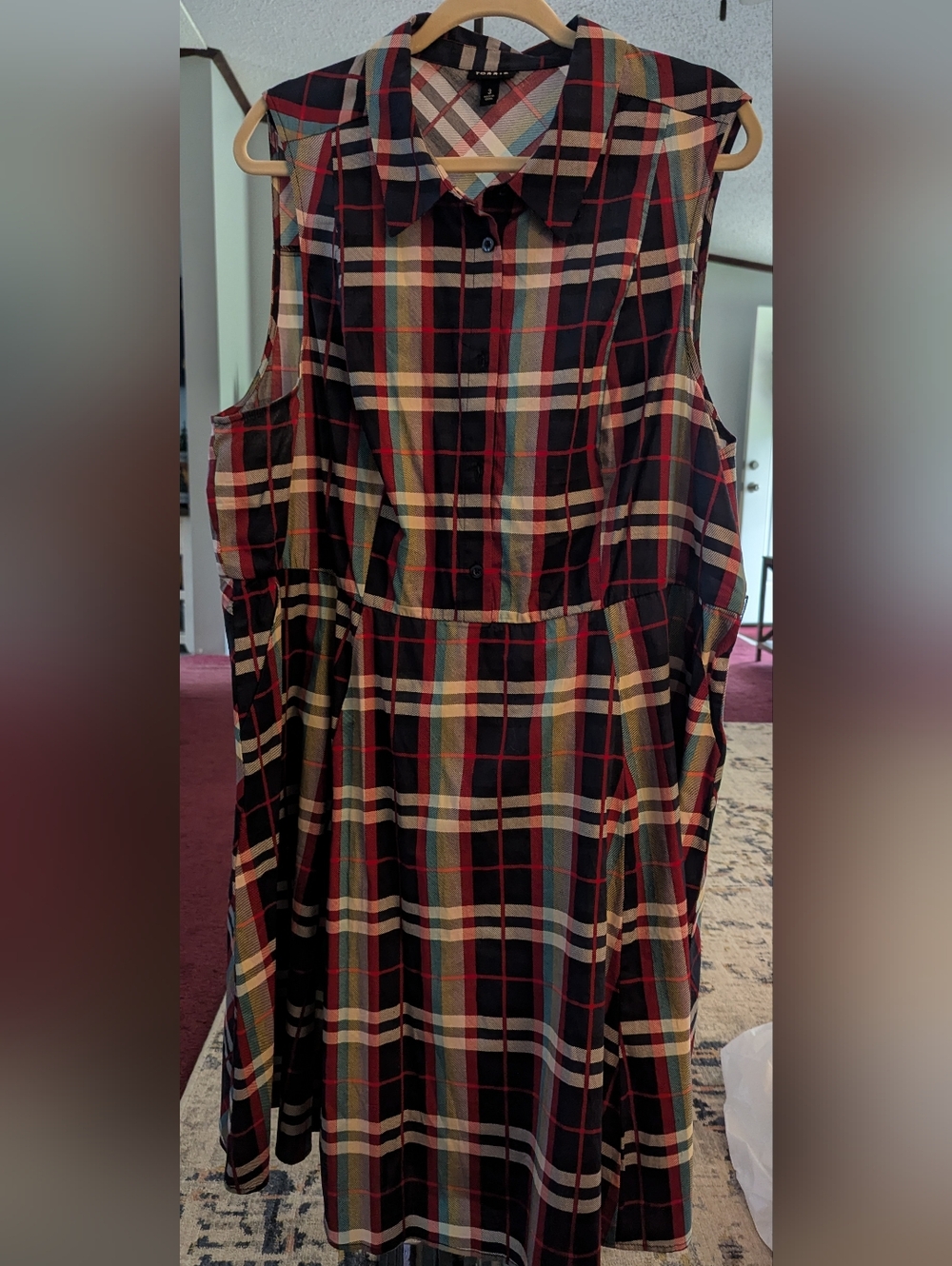 Torrid Sleeveless Plaid Shirt Dress in Navy and Red